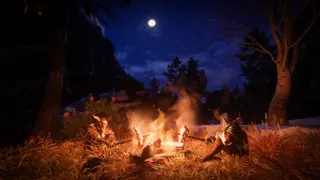 Enshrouded characters cooking at a campfire — Keen Games