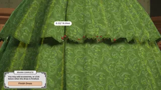 Sewing complete prompt and Finish Dress button — Cozy Lives / Free Lives