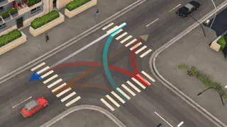 Official crossing tool showing individual permitted lane-to-lane movements