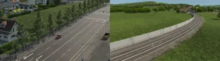 Official roadside tree and noise barrier game view comparison