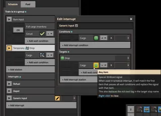 Wube Any item wildcard inserted in condition, station name and unload condition