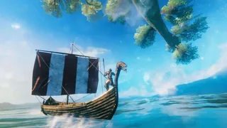 A Valheim longship on the Ocean, the material-gathering route for the Abyssal Razor