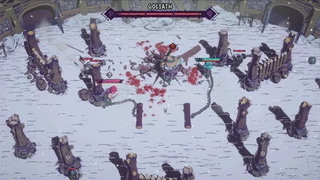 A red frontal attack area stretches from Goliath toward a player