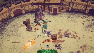The mounted Beastmaster and chains in the sandy Carthage arena