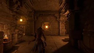 Two lit shootable targets on the lightning-room walls
