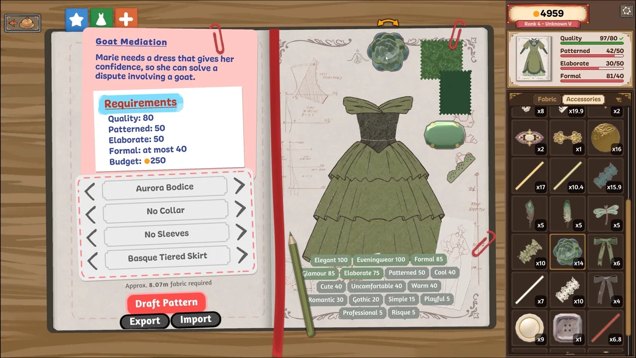 Green fabric preview and accessory samples in the sketchbook — Cozy Lives / Free Lives