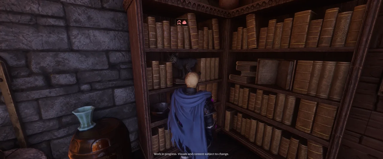 Exploring a library in official Enshrouded gameplay — Keen Games