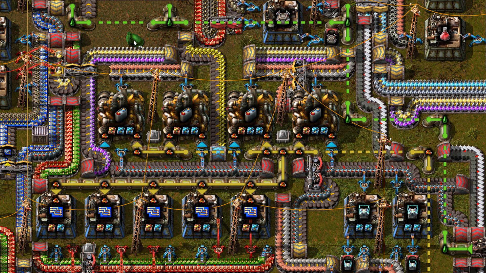 Wube fluid connection overlay shows colored underground-pipe connections