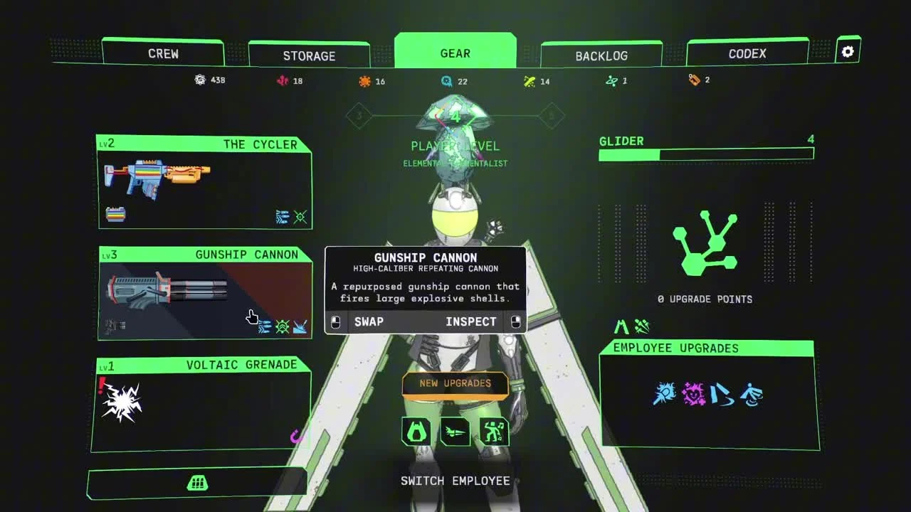 Read “Lv3” on the Gunship Cannon entry at left; the central player level is a separate track.