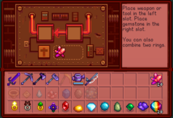 The Forge interface with two input slots and the resulting weapon preview