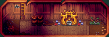 Wizard’s basement showing the golden central shrine and the small plant pedestal at the far right