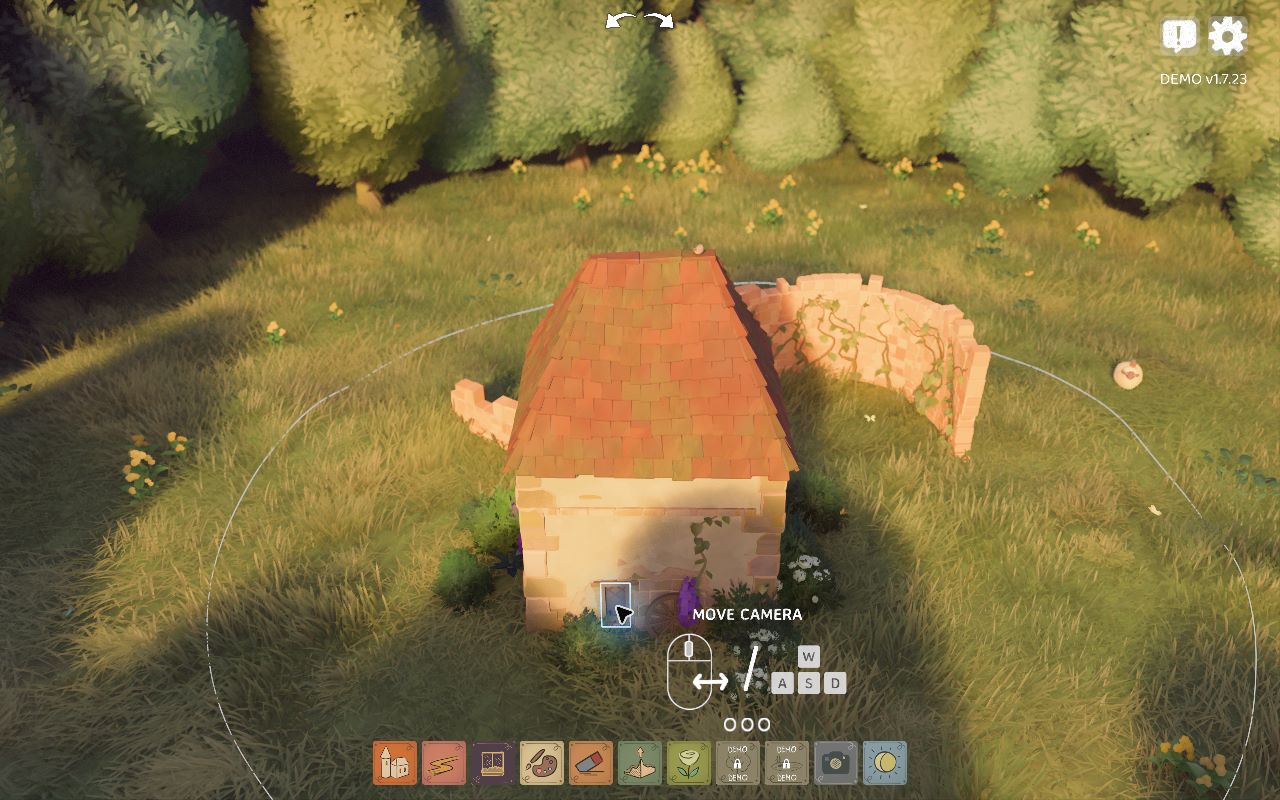 Our Tiny Glade Demo test after placing an available window near the ground, showing a small wooden door at the base of the house wall