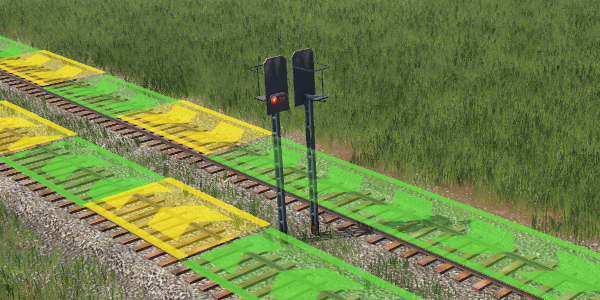 Directional signals on parallel tracks with colored route overlays in the official game manual